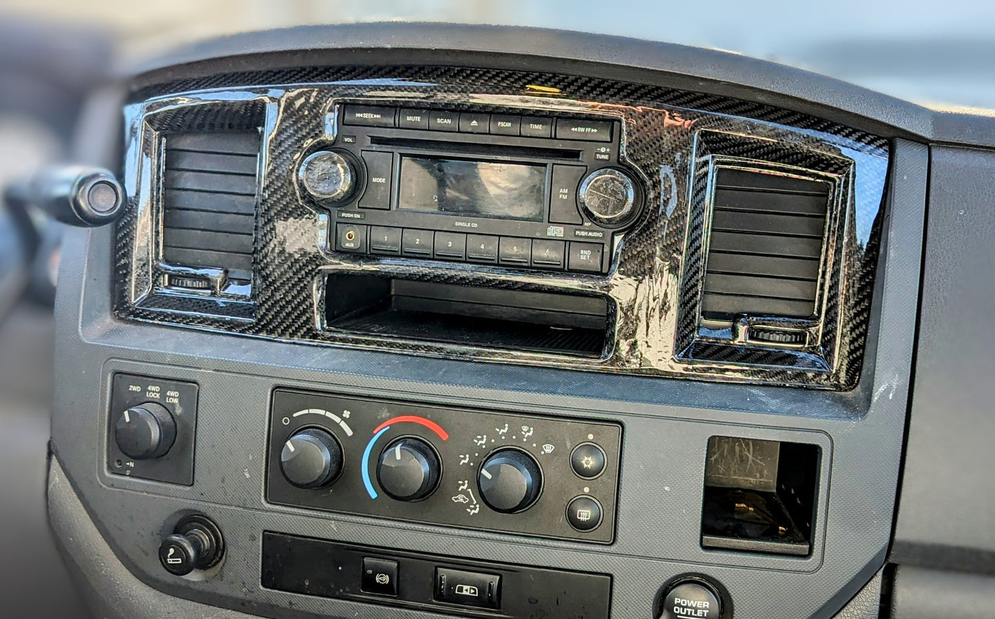 Carbon Fiber Radio Bezel Overlay for 2006-2008 Dodge Ram